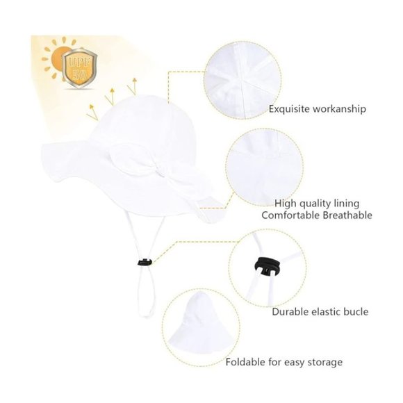 Baby Girl Sun Hat with UPF 50+ with Wide Brim Bucket Hats Set of 2 - Picture 5 of 5